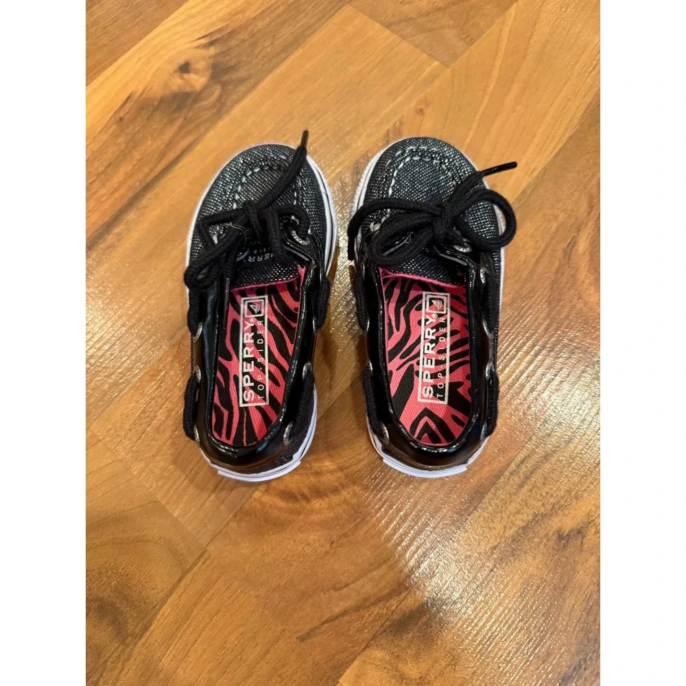 Sperry Top-Sider Kids Boat Shoes Black Sparkle Pink Zebra‎ Toddler Size 5 walker